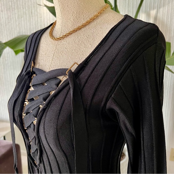 For Love & Lemons Knitz Simone Lace Front Black Dress Black Size Medium NEW - Picture 7 of 8
